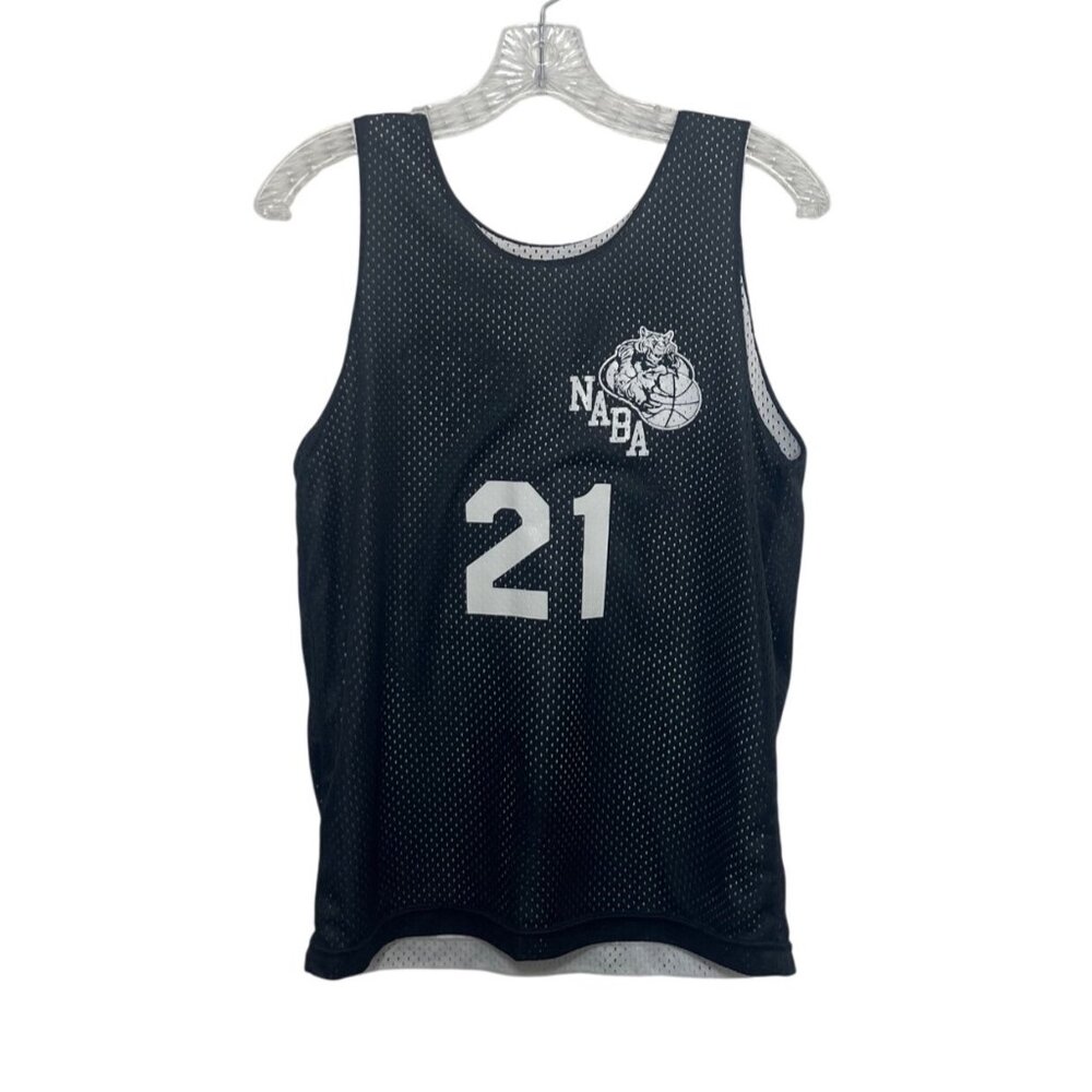 A4 Youth NABA Reversible Basketball Jersey Kids Large Black‎ White #21 Mesh
